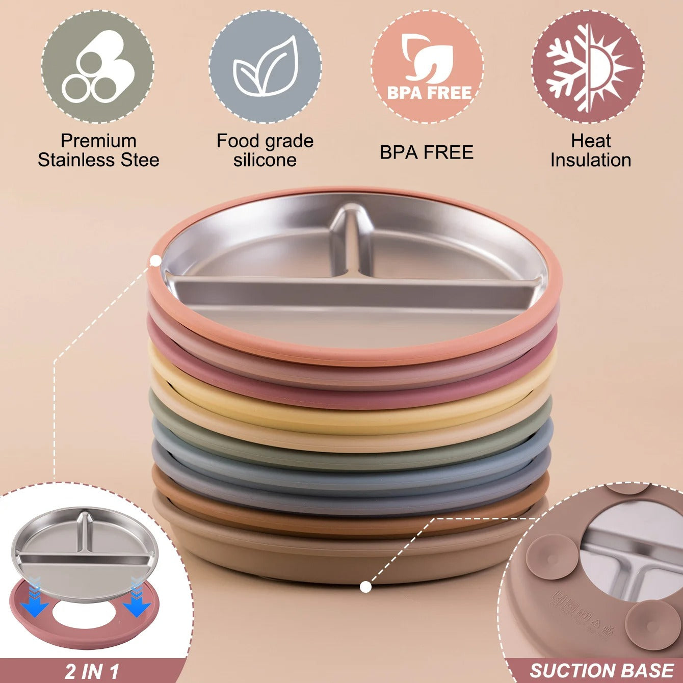 Assiette bébé INOX anti-renversement